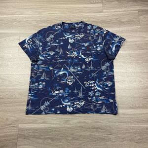 Polo Ralph Lauren Shirt Mens Extra Large Blue Pocket Fishing AOP